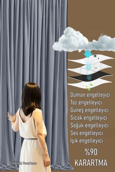 Madame Dower 4 Katmanlı Gri Güneşlik Perde - Toz Önleyici, Ses Yalıtımı, Sıcak ve Soğuk Yalıtımı - 3
