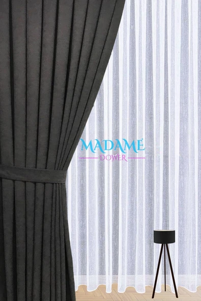 Madame Dower Butterfly Soyut Temalı Antrasit Fon Perde - Pilesiz - Sade Tasarım Fonluk Perde