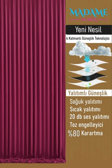 Madame Dower 4 Katmanlı Yalıtımlı Bordo Güneşlik Perde - Toz Önleyici, Sıcak, Soğuk Ve Ses Yalıtımı - Ütü Istemez - 2