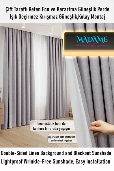 Madame Dower Deste V4 Taş Çift Taraflı Keten Fon ve Karartma Güneşlik Perde - Kırışmaz Güneşlik, Kolay Montaj - 2