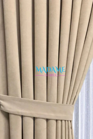 Madame Dower Butterfly Soyut Temalı Bej Fon Perde - Pilesiz - Sade Tasarım Fonluk Perde