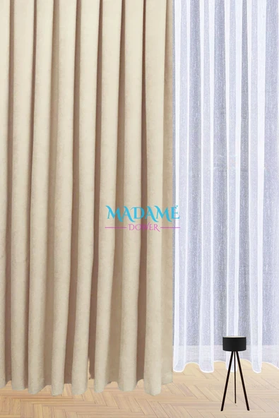 Madame Dower Butterfly Soyut Temalı Bej Fon Perde - Pilesiz - Sade Tasarım Fonluk Perde - 2