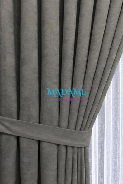 Madame Dower Butterfly Soyut Temalı Gri Fon Perde - Pilesiz - Sade Tasarım Fonluk Perde