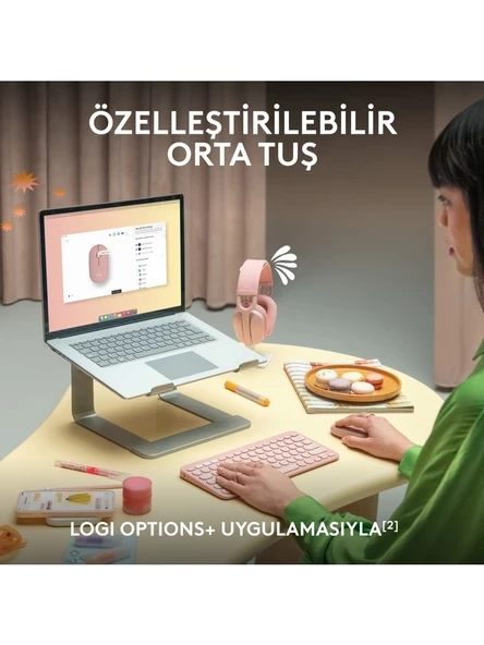 logitech M350 Pebble Sessiz Kablosuz Kompakt Mouse Pembe - 4