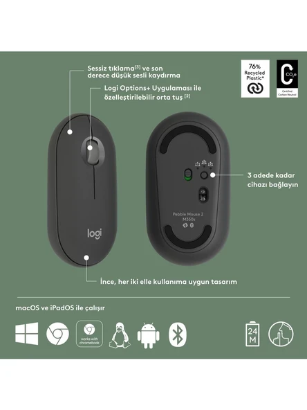 Logitech M350 Pebble Siyah Kablosuz Mouse - 2