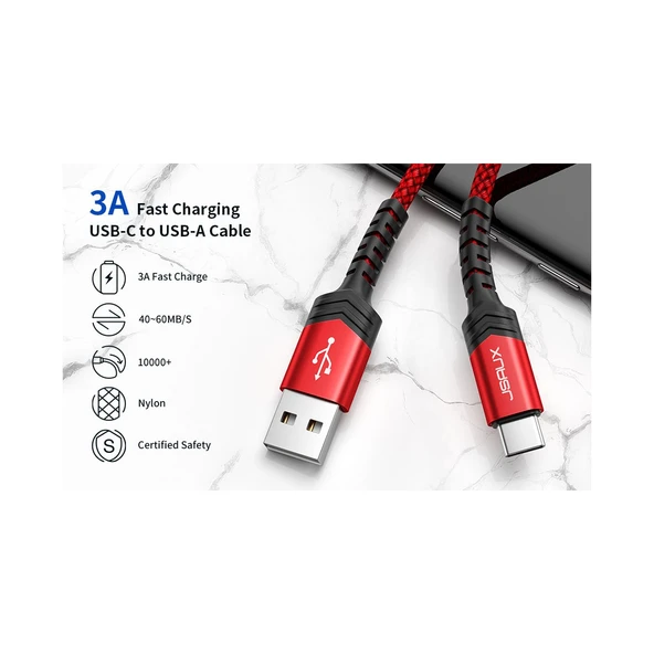 Jsaux Premium Serisi CC0011 3.1A 2 Metre Type-C Hızlı Şarj ve Data Aktarım Kablosu Örgülü Kablo Galaxy S20 S10 S9 S8 Plus Note 10 9 8,ps5 ve Type-C Girişli Cihazlar ile Uyumlu Şarj Cihazı Kablosu - Resim 3