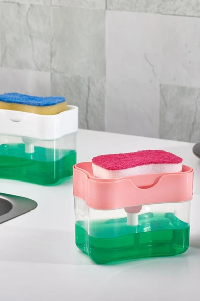 Flora 2 Adet Pompalı Hazneli Mutfak Bulaşık Deterjanlığı, Pratik Sıvı Bulaşık Deterjanlık 2’li Set - Resim 4