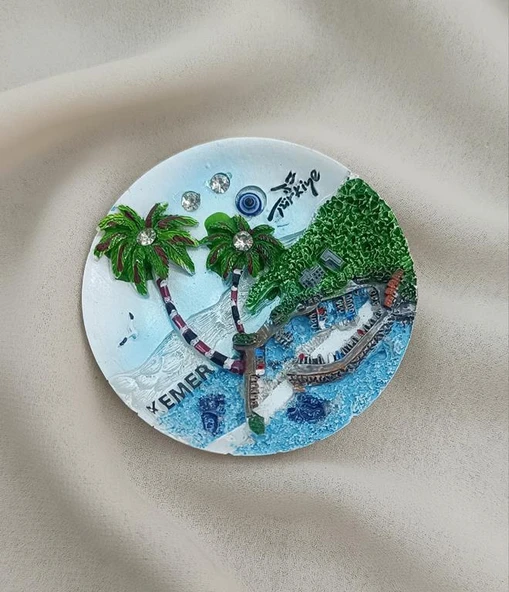 Magnet Taşlı Mıknatıslı Buzdolabı Süsü Nazar Göz Boncuklu Palmiye Agacı Türkiye Kemer Yazılı