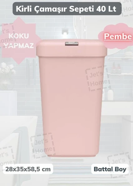 Çamaşır Sepeti Bas-Çek Kirli Çamaşır Kutusu Pembe 40 Litre - 3