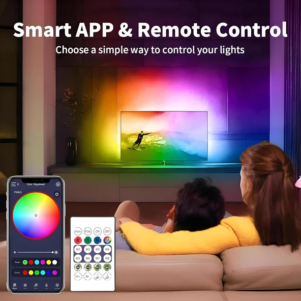 TELEVİZYON VE BİLGİSAYAR ARKASI SESE DUYARLI ANİMASYONLU RGB KUMANDALI 5 METRE NEON ŞERİT HORTUM LED