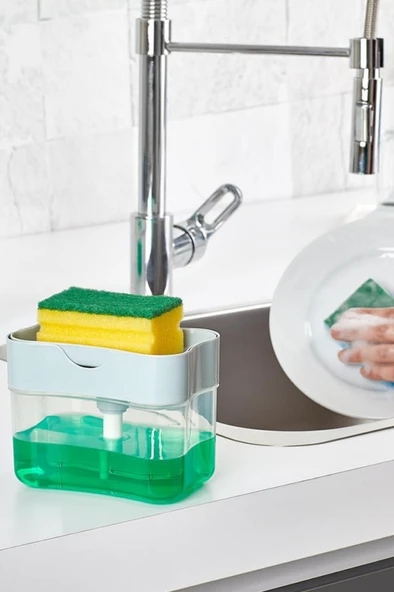 Flora 2 Adet Pompalı Hazneli Mutfak Bulaşık Deterjanlığı, Pratik Sıvı Bulaşık Deterjanlık 2’li Set - Resim 3