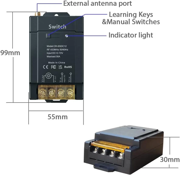 Kablosuz Uzaktan Kumanda DC 12 - 72 V RF 1500 Metre 12v Adaptörlü Uzun Mesafe Rf Kapı Kontrol Seti - Resim 3