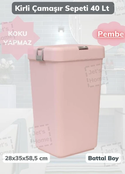 Çamaşır Sepeti Bas-Çek Kirli Çamaşır Kutusu Pembe 40 Litre - 2