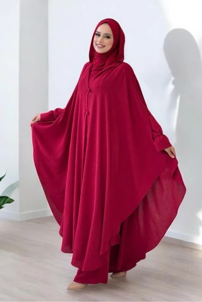 Tunik, Pantolon ve Abaya Üçlü Takım 8663 Bordo - Resim 3