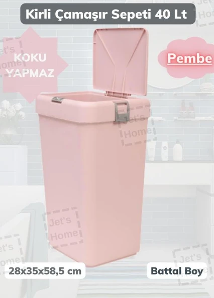 Çamaşır Sepeti Bas-Çek Kirli Çamaşır Kutusu Pembe 40 Litre