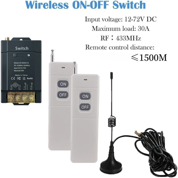 Kablosuz Uzaktan Kumanda DC 12 - 72 V RF 1500 Metre 12v Adaptörlü Uzun Mesafe Rf Kapı Kontrol Seti - Resim 2