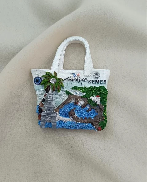 Magnet Çanta Taşlı Mıknatıslı Buzdolabı Süsü Nazar Göz Boncukllu Palmiye Agacı Türkiye Kemer Yazılı - 3