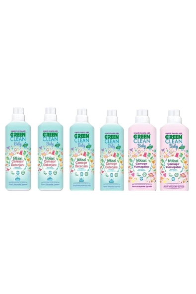 Green Clean Bitkisel Baby Çamaşır Deterjanı 1000 ml Baby Çamaşır Yumuşatıcı 1000 ml 6 Lı Set - Resim 2