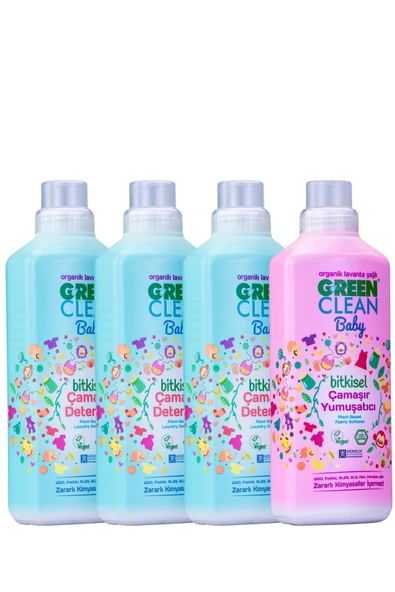 Green Clean Baby Deterjan 1 LT 3 Adet + Baby Yumuşatıcı 1 Lt