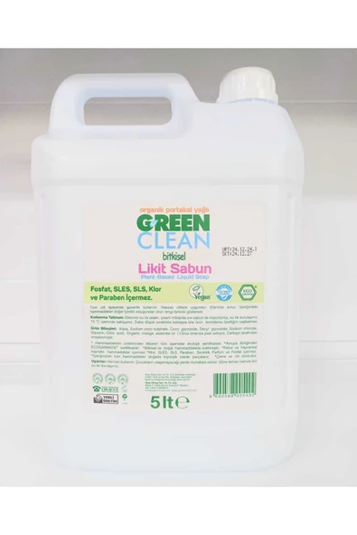 U Green Clean Organik Portakal Yağlı Bitkisel Likit Sabun 5 lt