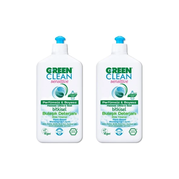 Green Clean Sensitive Bitkisel Bulaşık Deterjanı 500 ml x2 Adet