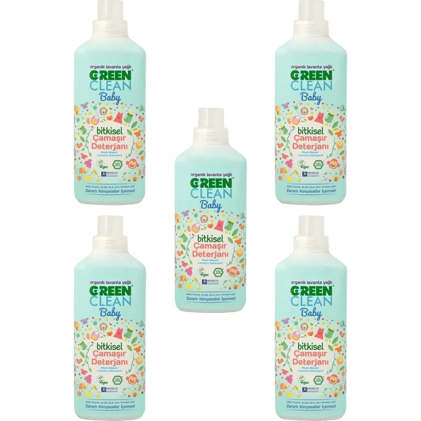 Green Clean 5'li Organik Lavanta Yağlı Baby Bitkisel Çamaşır Deterjanı 1000 ml