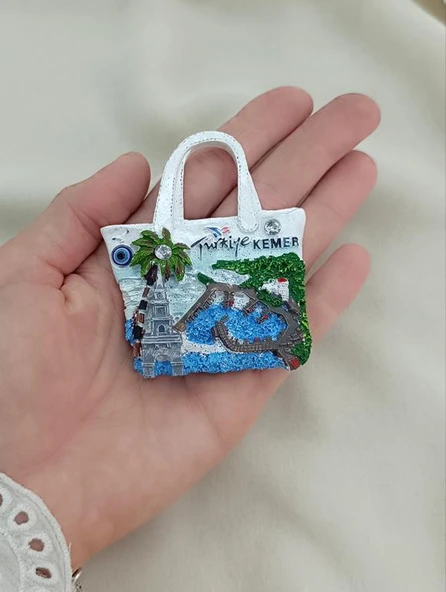 Magnet Çanta Taşlı Mıknatıslı Buzdolabı Süsü Nazar Göz Boncukllu Palmiye Agacı Türkiye Kemer Yazılı - 2