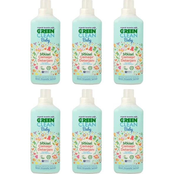 Green Clean Organik Lavanta Yağlı Baby Bitkisel Çamaşır Deterjanı 1000 ml 6'lı - 1