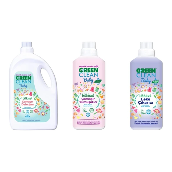 Green Clean Baby Bitkisel Çamaşır Deterjanı 2.75 Lt Yumuşatıcı 1lt Leke Çıkarıcı 1 Lt 3'lü Set - 1