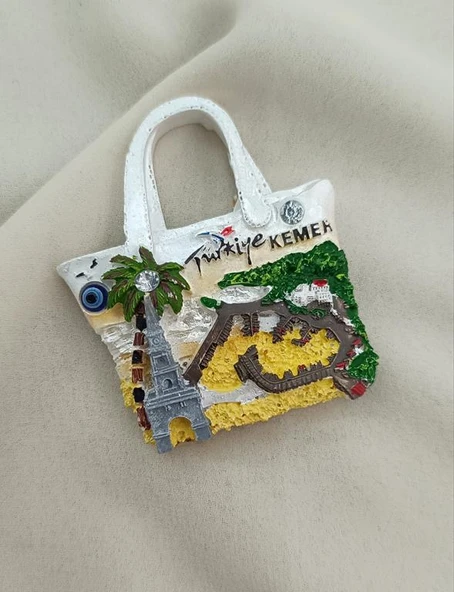 Magnet Çanta Taşlı Mıknatıslı Buzdolabı Süsü Nazar Göz Boncukllu Palmiye Agacı Türkiye Kemer Yazılı
