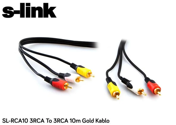 S-link SL-RCA10 3RCA To 3RCA 10m Gold Kablo