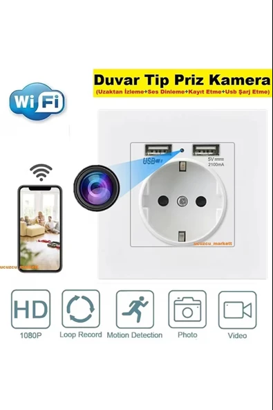 Duvar Tip Priz Kamera (Uzaktan İzleme - Ses Dinleme - Kayıt Etme - Usb Şarj etme)
