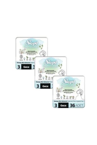 Sleepy Bio Natural Premium Plus Hijyenik Ped Mega Fırsat Paketi Gece 108 Adet - Resim 2