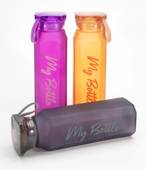 My Bottle 500 Ml 0,5 lt Köşeli Renkli Cam Matara Meyve Suyu İçecek Suluk Su Şişesi