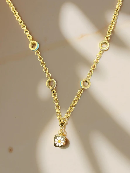 Papatya Figürlü Antialerjik, 316L Çelik Gold Renk Kolye - Baharın Neşesi ürün görseli 1