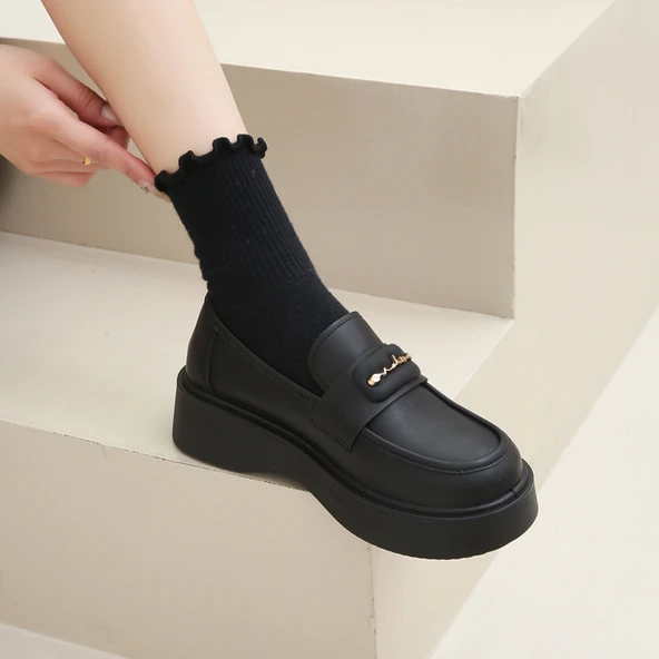 Kadın Deri Loafer Ayakkabı (Siyah)