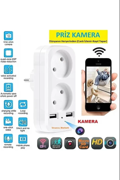 Priz Ev Güvenlik Kamerası (Dünyanın Heryerinden Canlı İzlenir+Kayıt Yapar)