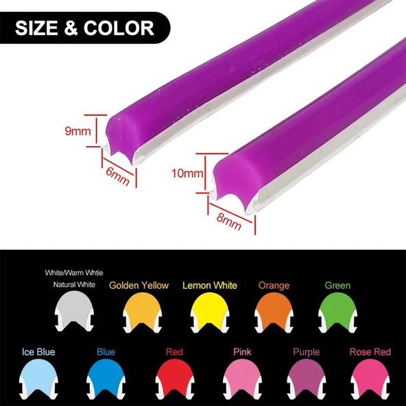 Mor 6mm İkinci Nesil Silikon Neon LED Şerit Kılıfı – 5 Metre Difüzör Tüp (LED Hariç) - 5