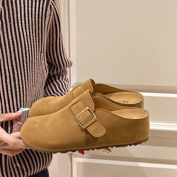Kadın Süet Loafer Terlik (Deve Tüyü)