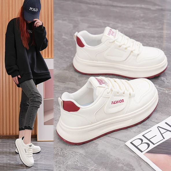 Kadın Deri Günlük Spor Ayakkabı (Bej Siyah-1) - Resim 7