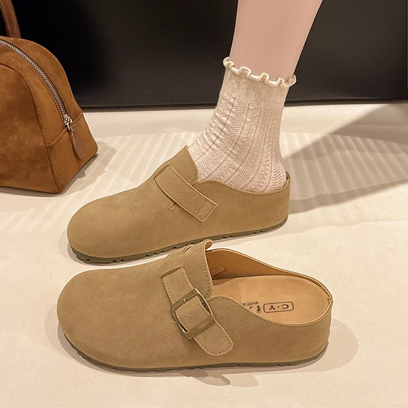 Kadın Süet Loafer Terlik (Haki)