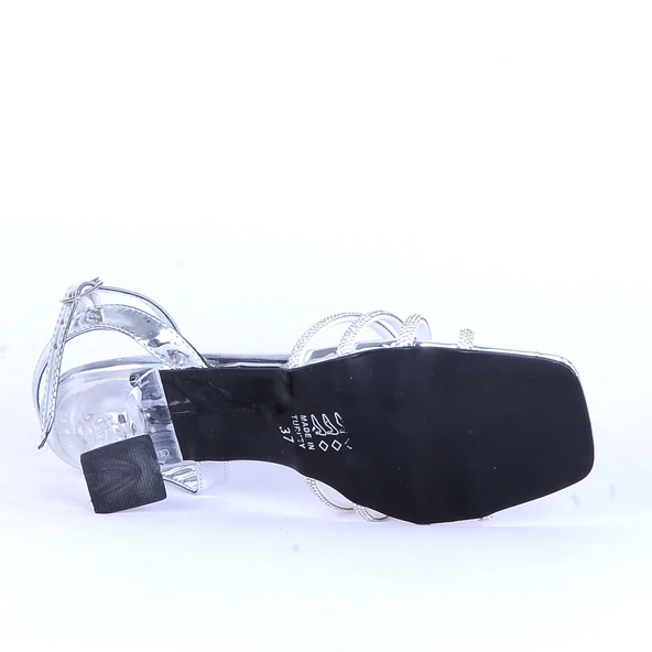 Moda Ayakkabı 531 Parlak Taşlı Şefaf 7Cm Topuklu Ayakkabı - 4