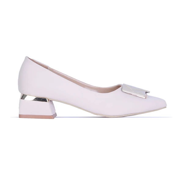 Moda Ayakkabı 855 Syh-Krem Kadın 3Cm Topuklu Ayakkabı