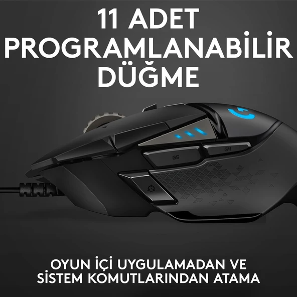 Logitech G G502 HERO LIGHTSYNC 25.600 DPI Yüksek Performanslı Kablolu Oyuncu Mouse - Siyah - 6