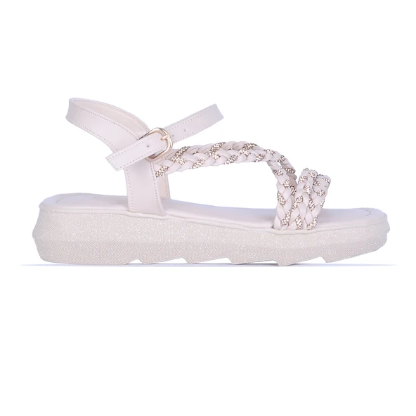 Moda Ayakkabı  852 Syh-Krem Yazlık Düz Sandalet Ayakkabı