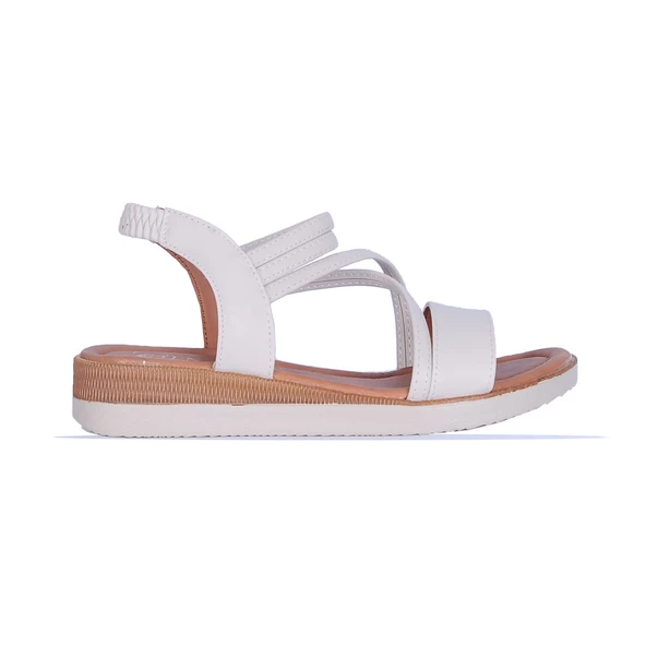 Moda Ayakkabı 850 Syh-Krem Düz Sandalet Ayakkabı