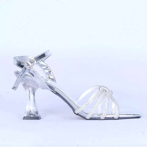 Moda Ayakkabı 531 Parlak Taşlı Şefaf 7Cm Topuklu Ayakkabı