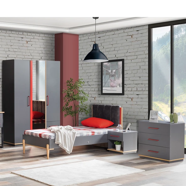 Antre Genç Odası - 3 Kapılı Dolap, Karyola, Komodin, Şifonyer