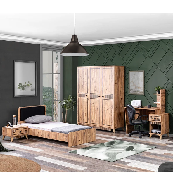 Atlantik Genç Odası - 3 Kapılı Dolap, Karyola, Komodin, Masa