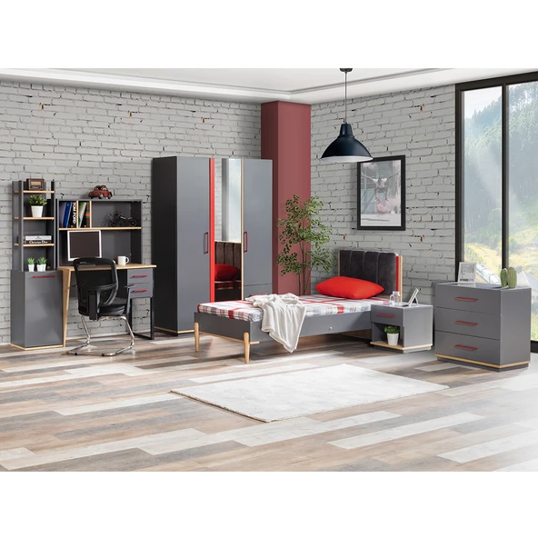 Antre Genç Odası - 3 Kapılı Dolap, Karyola, Komodin, Masa, Şifonyer